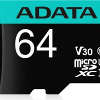 Карта памет ADATA 64GB/V30 microSDHC + Adapter, снимка 1 - Карти памет - 41538094