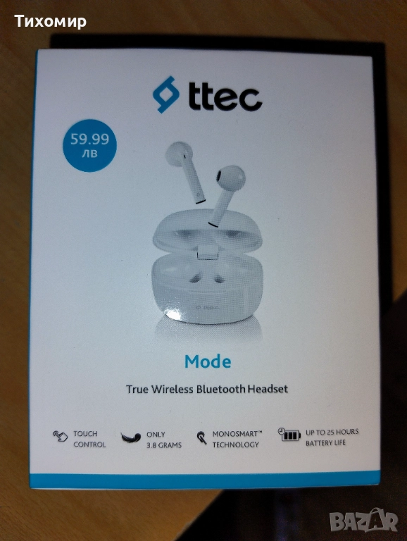 Безжични слушалки ttec Mode TWS – Bluetooth 5.3, 25 часа батерия, IPX4, снимка 1