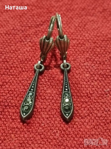 Vintage антични сребърни обеци с маркизити , снимка 1