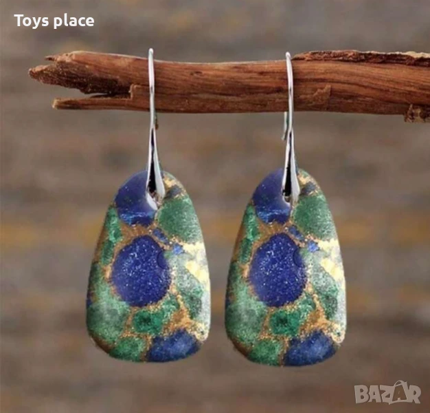 Разкошни бохемски геометрични висящи обеци, снимка 1