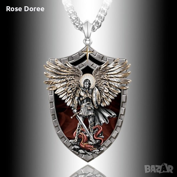 RD 467 Архангел Михаил колие в сребристо медицинска стомана мъжки мъжко бижута унисекс Ангел пазител, снимка 1