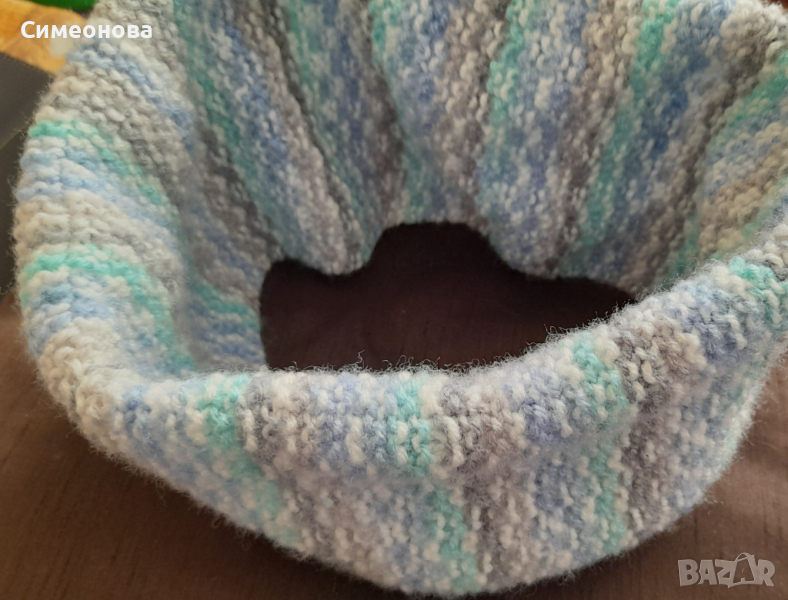 Плетен кръгъл шал на две куки, снимка 1