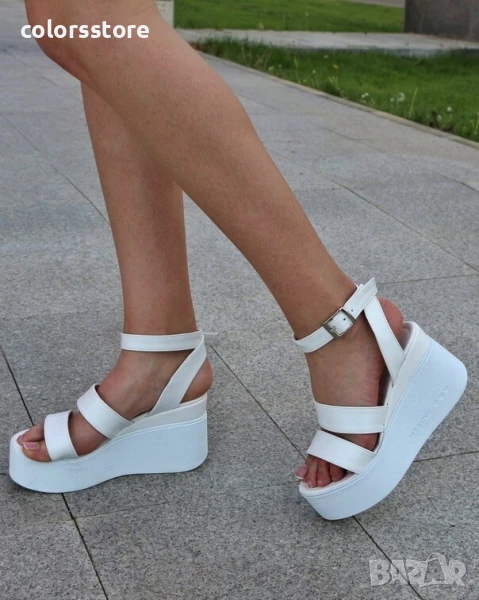 Сандали на платформа - бяла кожа - GDL90 , снимка 1