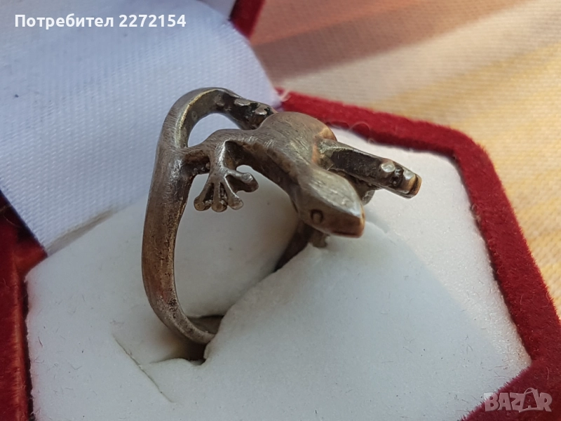 Сребърен пръстен гущер, снимка 1