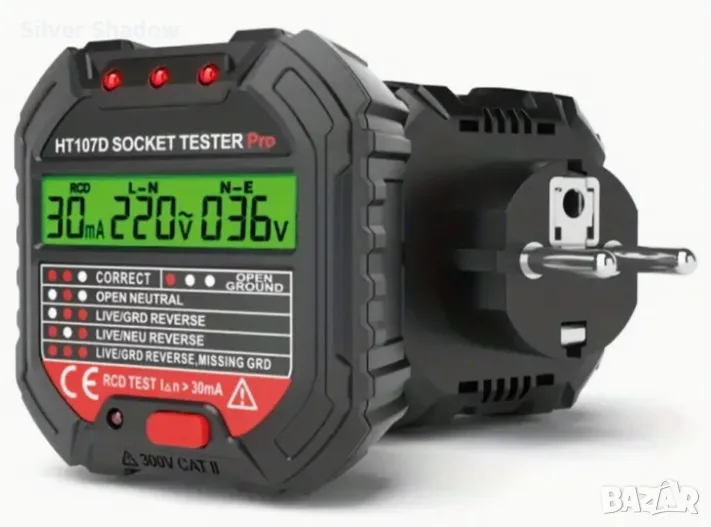 Уред за тестване на Розетки за AC Напрежение, Тест за RCD и Нулева Линия на Земята, снимка 1