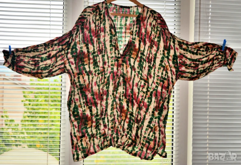 👚 Дамска дълга лятна риза/туника в бяло, зелено и червено; 4XL÷6XL, снимка 1