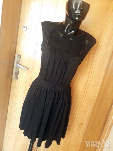 Черна къса рокля плисе солей с дантела М/Л, снимка 1