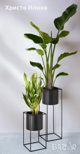 Цветарник Саксия със стойка 2бр комплект Метална поставка, снимка 1