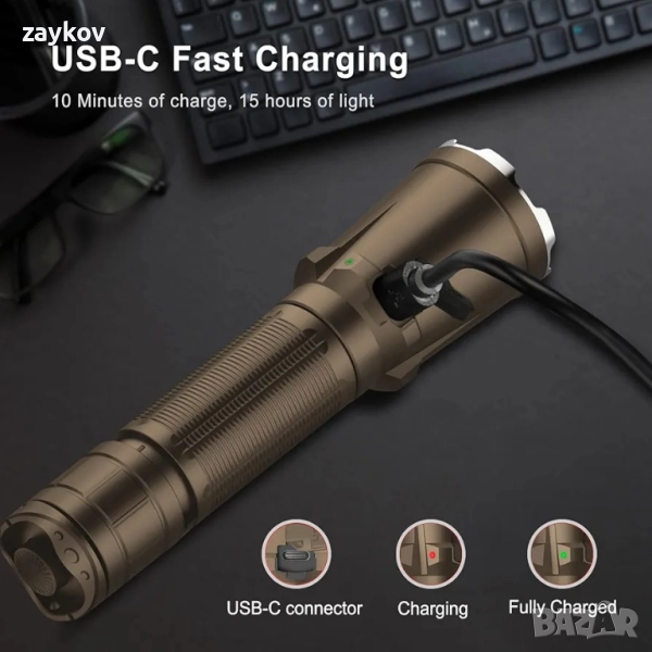 Тактическа фенерче klarus Tactiacl с двоен заден превключвател, презареждаща, снимка 1