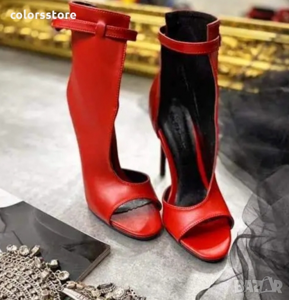 Летни боти на ток червена кожа код LT31, снимка 1