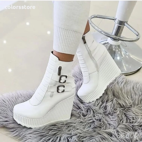 Боти на платформа - бяла кожа - B2001 , снимка 1