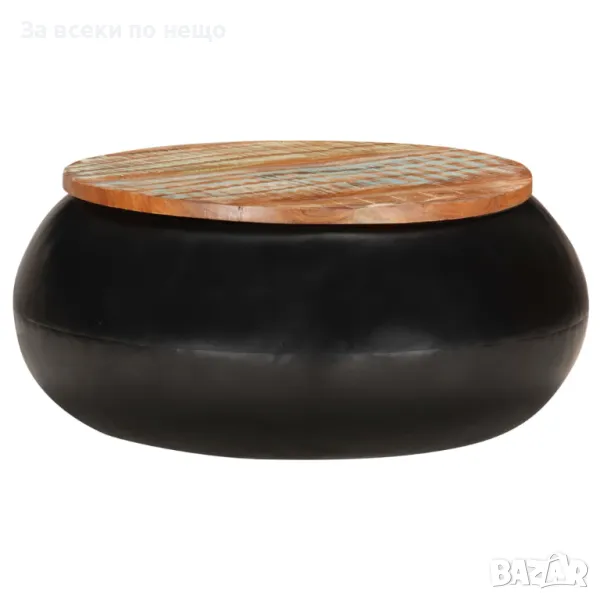 Маса За Кафе, Черна, 68x68x30 см, Регенерирано Дърво Масив Код P493, снимка 1