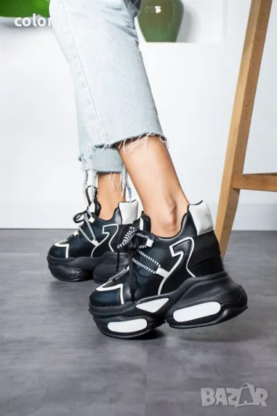 Кецове на платформа - черно с бяло - PA400, снимка 1