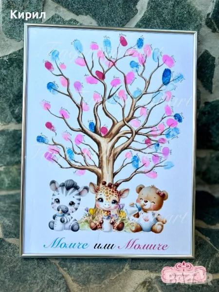 Дърво с отпечатъци - Парти на пола на бебето/ Gender reveal party, снимка 1