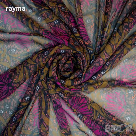 Плат италианска естествена коприна креп шифон флорален принт, снимка 5 - Рокли - 34464463