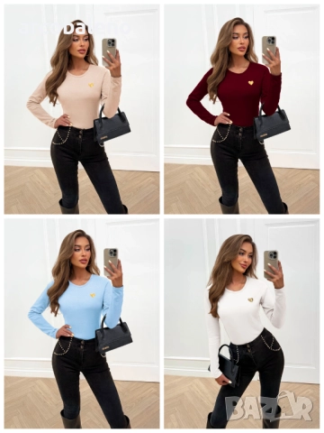 Дамска тениска с дълги ръкави и декоративен принт Burnice, 4цвята 