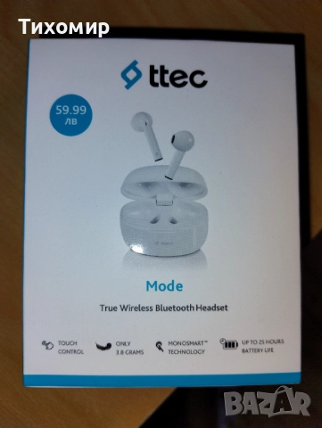 Безжични слушалки ttec Mode TWS – Bluetooth 5.3, 25 часа батерия, IPX4