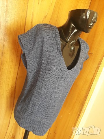 Тъмно синя блуза туника с къс ръкав изкуствена плетка Л/ХЛ, снимка 2 - Туники - 34415007