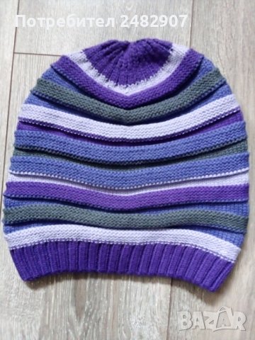 Лилава плетена шапка, снимка 3 - Шапки - 41861551