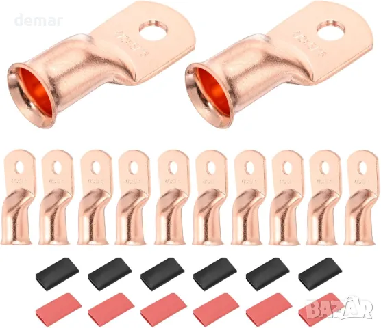 DMiotech 12 бр. 4/0 AWG - 5/16" медни кабелни накрайници, с 12 бр. термосвиваеми тръби