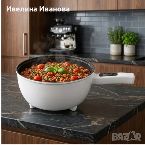 Многофункционален електрически тиган с незалепващо покритие и стъклен капак