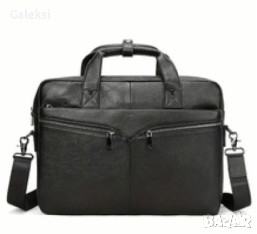 Мъжка елегантна чанта за лаптоп 15,6”/Офис куфарче от черна естест. кожа