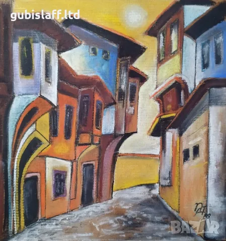 Картина "Слънчев ден", худ. Пл. Андреев, 1989 г., снимка 2 - Картини - 49303288