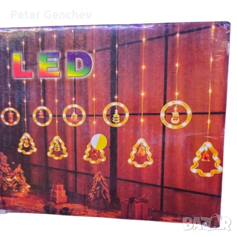 Светещ коледен гирлянд с рингове и малки коледни фигурки / 5 броя коледни елхи и 5 броя рингове с иг, снимка 9 - Декорация за дома - 52540319