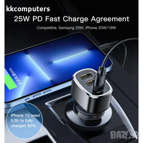 12V Зарядно за автомобил Yesido Y47 / 2xUSB 2.4A , PD 20W / Черен / Баркод : 456379, снимка 2 - Резервни части за телефони - 47580406