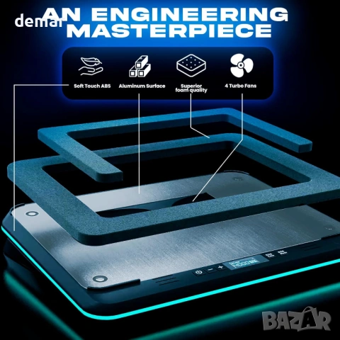 KLIM Turbofrost Геймърска охлаждаща подложка за лаптоп с 4 x 4000 RPM вентилатори, динамичен RGB, снимка 4 - Други - 53783908