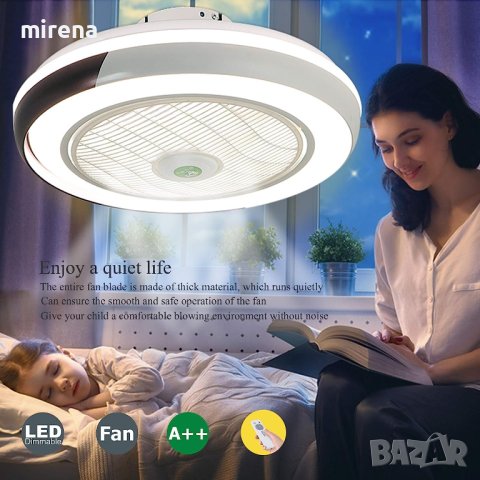 Полилей таванен вентилатор с лед лампа, интелигентно управление  с дистанционно, снимка 7 - Лампи за таван - 34023966