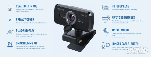 камера CREATIVE Live! Cam Sync 1080p V2, снимка 6 - Други - 53832281