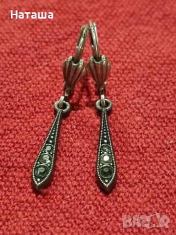 Vintage антични сребърни обеци с маркизити 