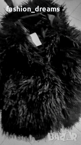 Черно екопалто с косъм, снимка 3 - Палта, манта - 53334287