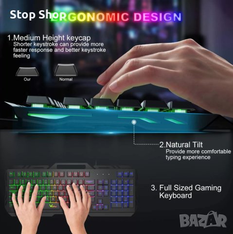 Геймърска клавиатура WisFox КЛАВИАТУРА ЗА ИГРИ RGB С ЦВЕТНО ДЪГОВО LED ПОДСВЕТЕНИЕ, снимка 4 - Клавиатури и мишки - 40346318