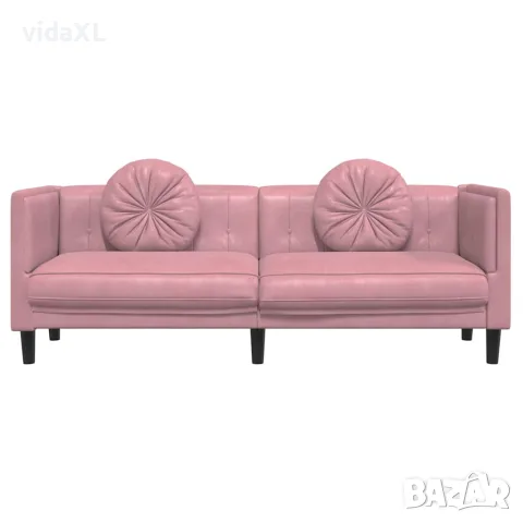 vidaXL Диван с възглавници, 3-местен, розов, кадифе, снимка 4 - Дивани и мека мебел - 56147370