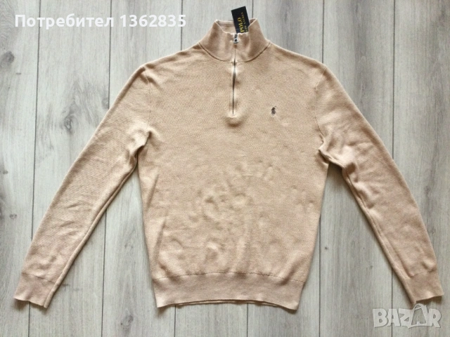 НОВ оригинален бежов пуловер фланела POLO RALPH LAUREN размер M от САЩ, снимка 4 - Пуловери - 53720112