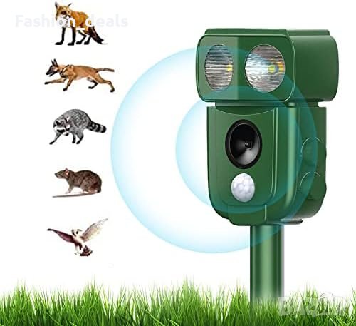 Нов ултразвуков водоустойчив LED репелент за животни лисици катерици слънчева енергия 