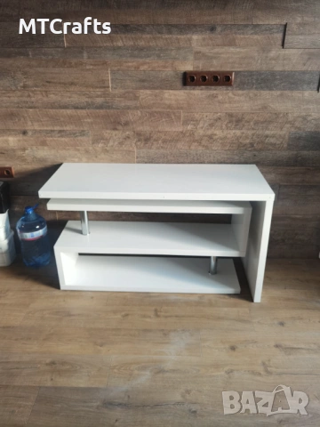 Въртящо се бюро и ТV шкаф 2 в 1 бял гланц разтегателно