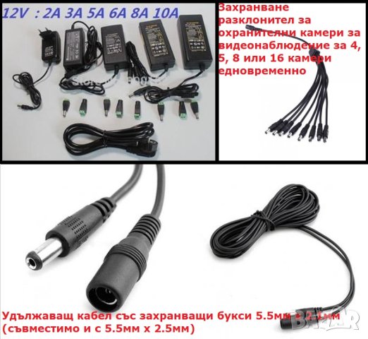 Адаптор Захранващ Блок Зарядно CCTV Захранване Захранващ Адаптер 12V3A 12V2A 12V1A 12V4А 12V6A 12V5А, снимка 1 - IP камери - 41371692