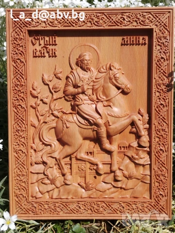 Дърворезбована икона на Св. Мина - авторска дърворезба
