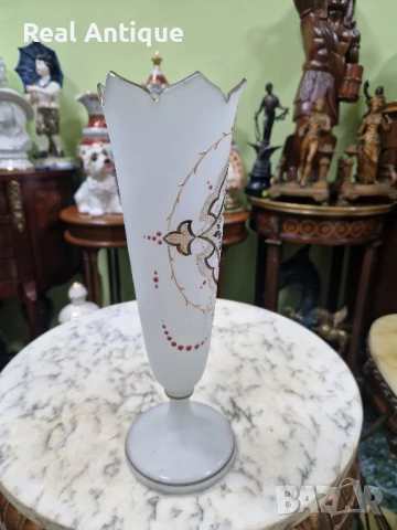 Рядка антикварна колекционерска чешка ваза Харах Бохемия от 19 век, снимка 5 - Вази - 51018626