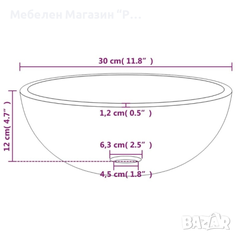 Мивка, закалено стъкло, 30x12 см, черна  , снимка 5 - Мивки - 44796698