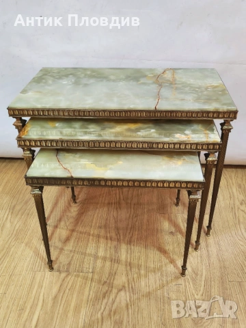 Комплект френски маси с оникс и месинг, снимка 4 - Маси - 53381165