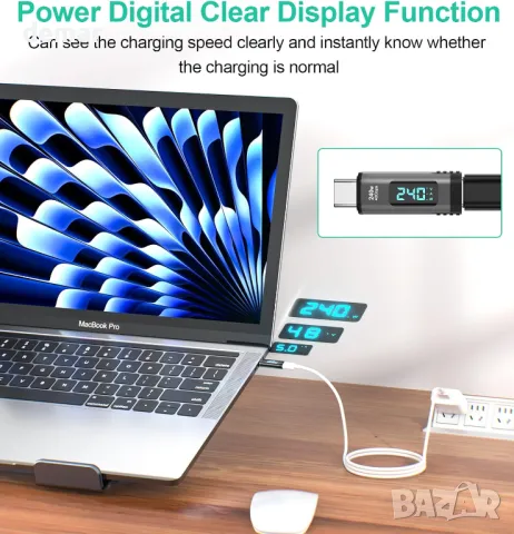 HanCenDa 2 бр. цифров USB-C магнитен адаптер, 24-пинов прав USB-C мъжки към женски адаптер, PD 240W, снимка 2 - Друга електроника - 49881025
