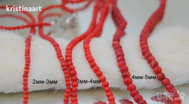 Колие от червен корал ,3-4мм, снимка 4 - Колиета, медальони, синджири - 36075002