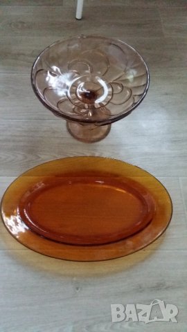 СТЪКЛЕНА ФРУКТИЕРА И СТЪКЛЕНО ПЛАТО, снимка 1