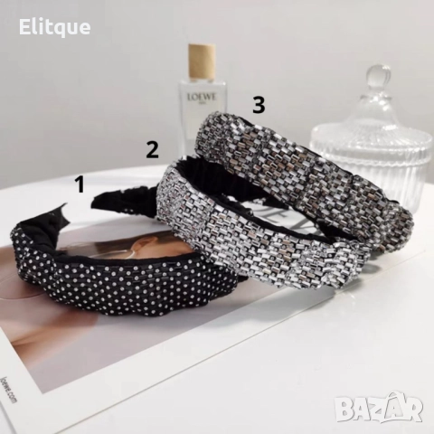 Модерна широка кадифена диадема тип лента за глава с бляскави кристали, снимка 2 - Други - 52889175