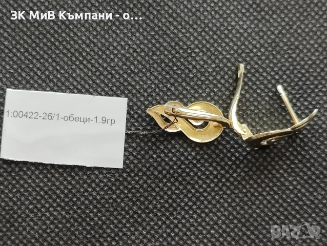 Златни дамски обеци 1.9гр-14к, снимка 2 - Обеци - 53235375