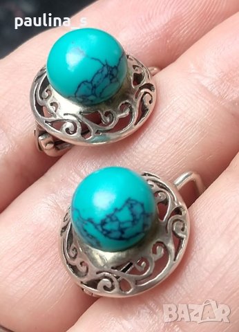 Стари руски обеци с тюркоаз / проба 925 , снимка 4 - Обеци - 41516254